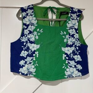 Kourt Blue and Green Floral Crop Top